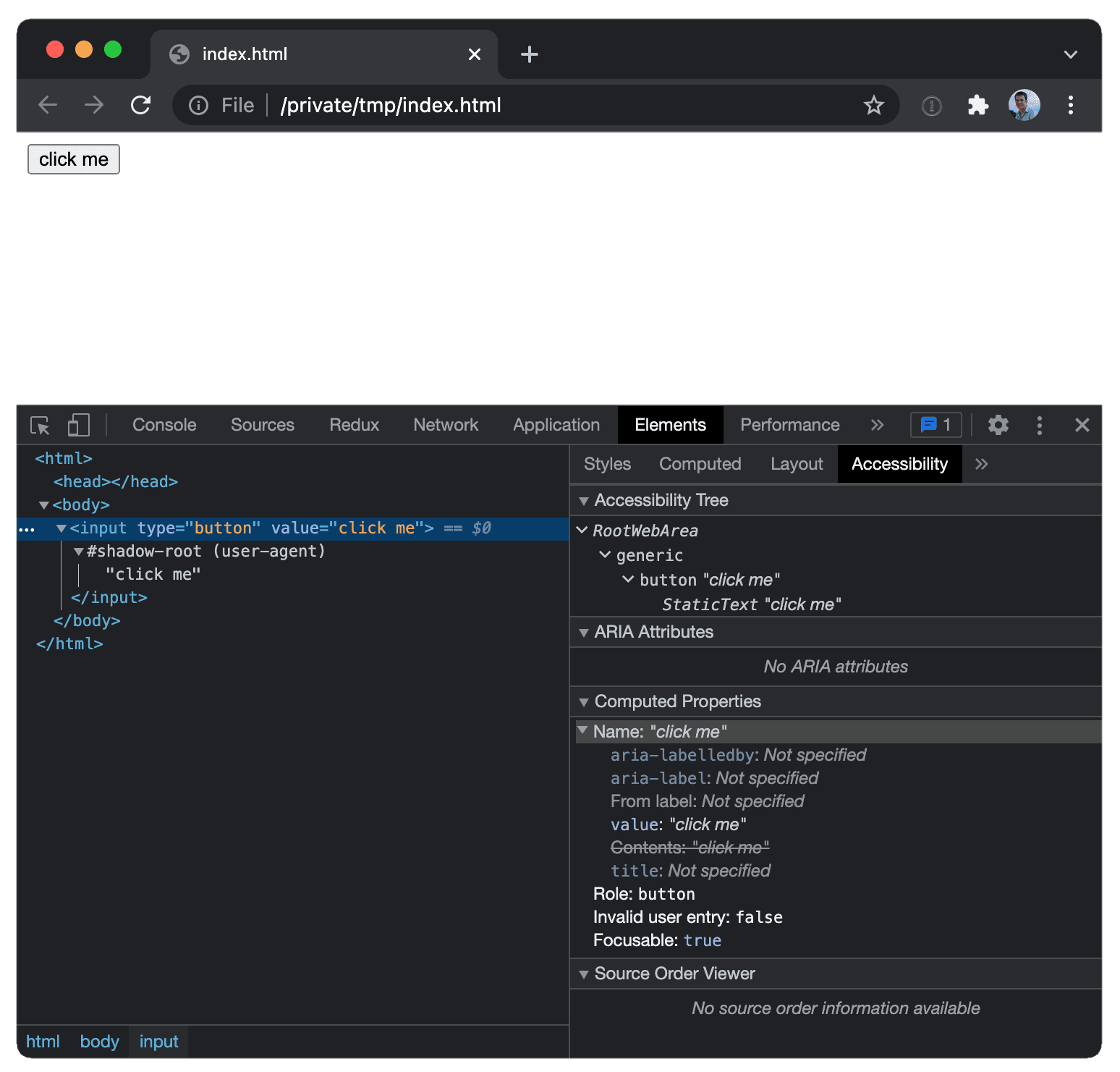 default accessibility attributes of the input field